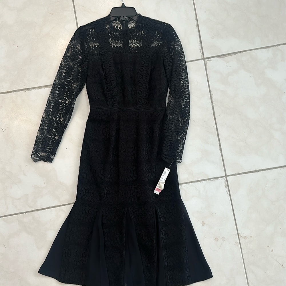 🆕 Antonio Melani Monette Illusion lace sleeve flounce hem midi dress